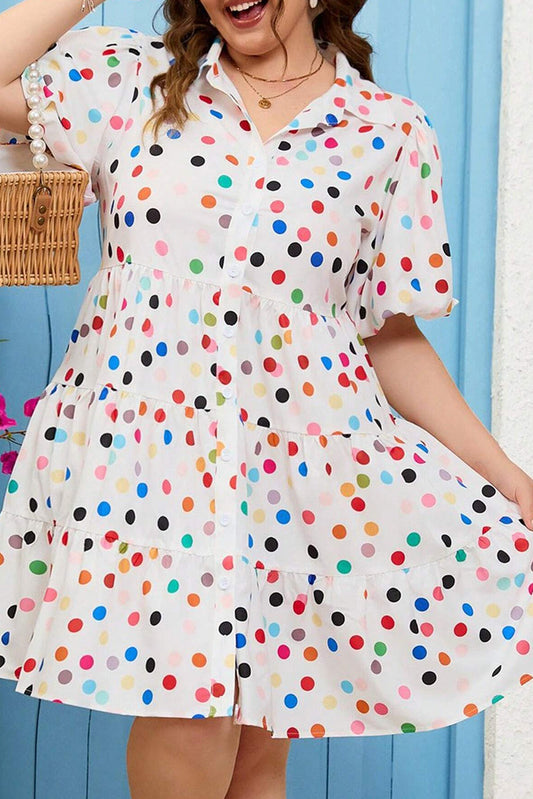 White Polka Dot Mini Plus Dress LT