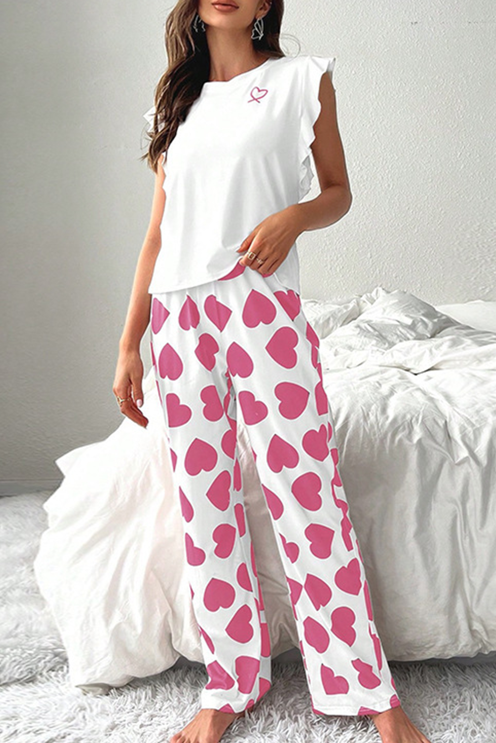 Ruffled Heart Print Lounge Set LT