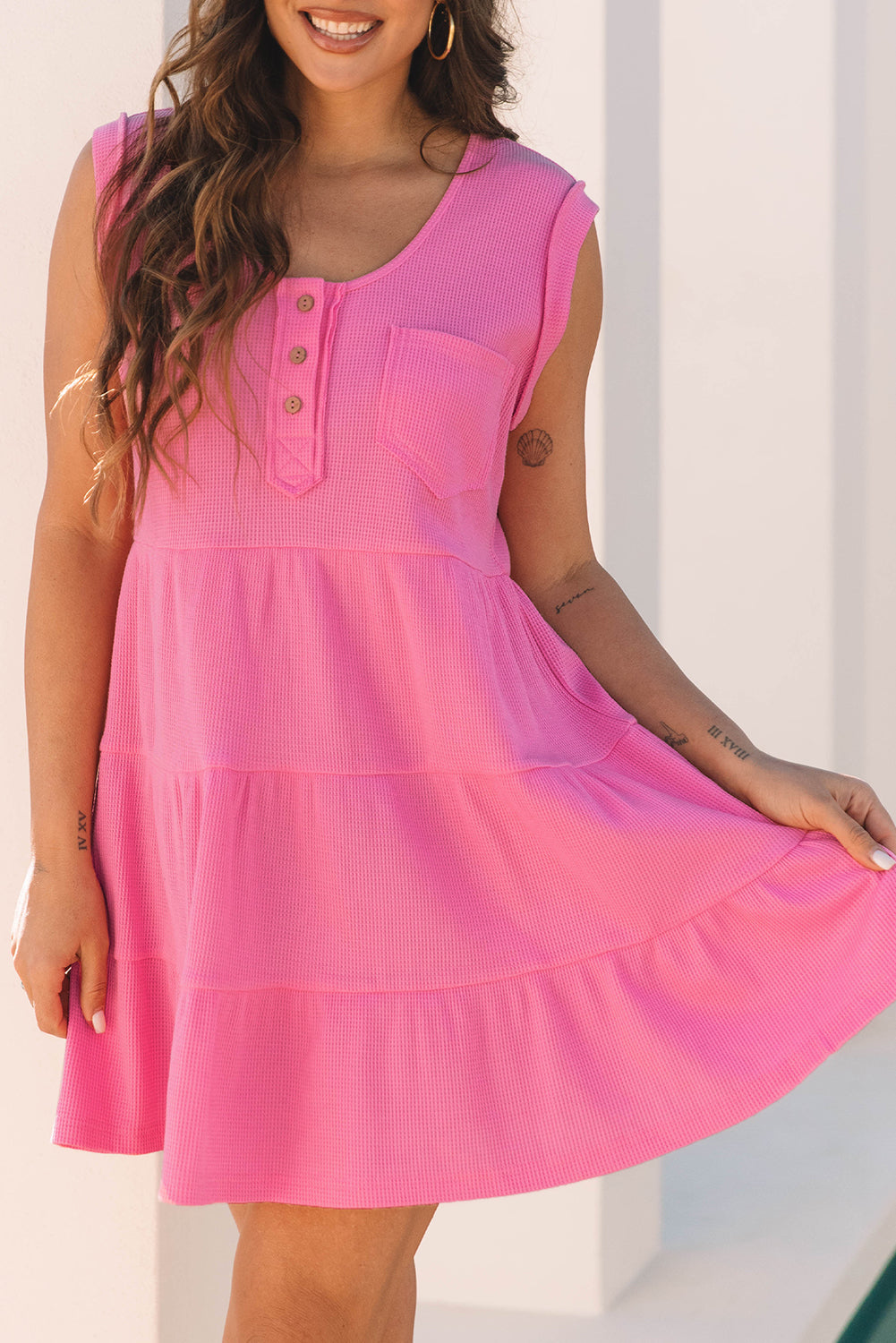 Bright Pink Textured Sleeveless Mini Dress LT