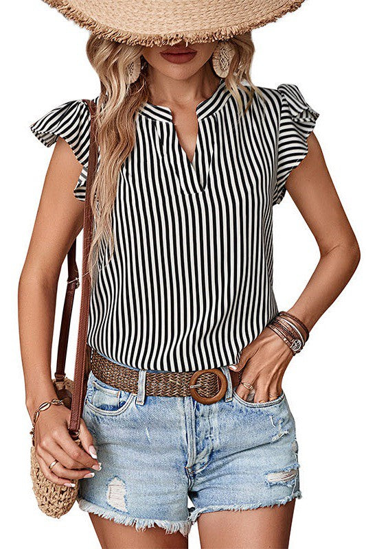 Striped short sleeve blouse