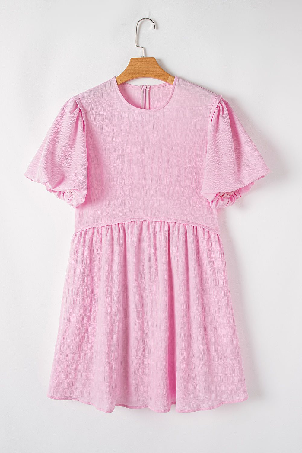 Pink Textured Bubble Sleeve Mini Dress LT