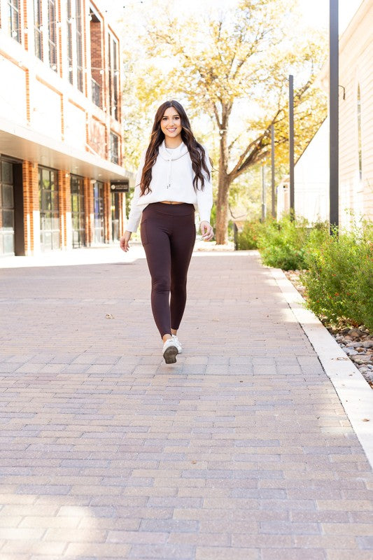 Brown FLEECE Full Length Leggings with Pockets