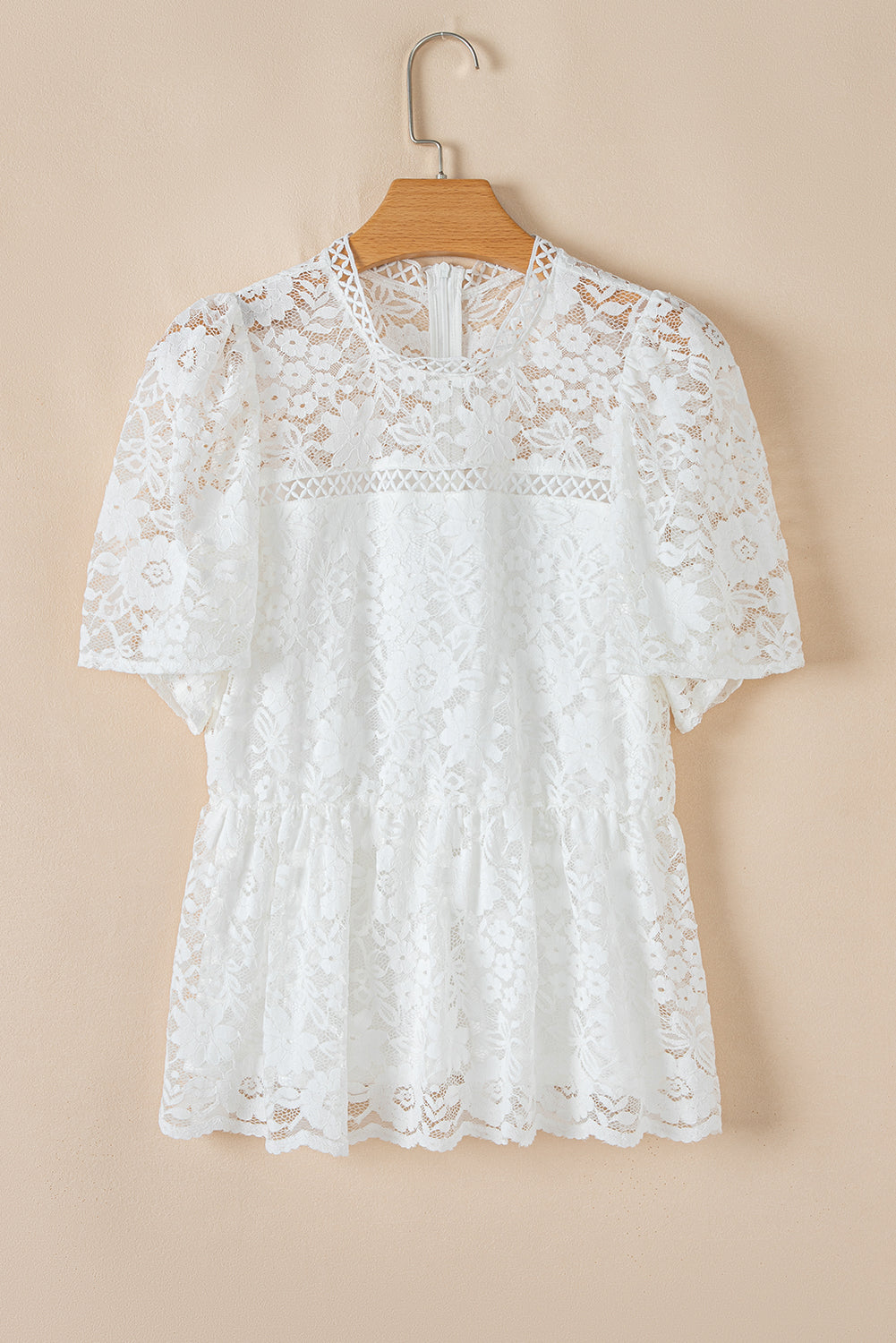 White Floral Lace Peplum Blouse LT