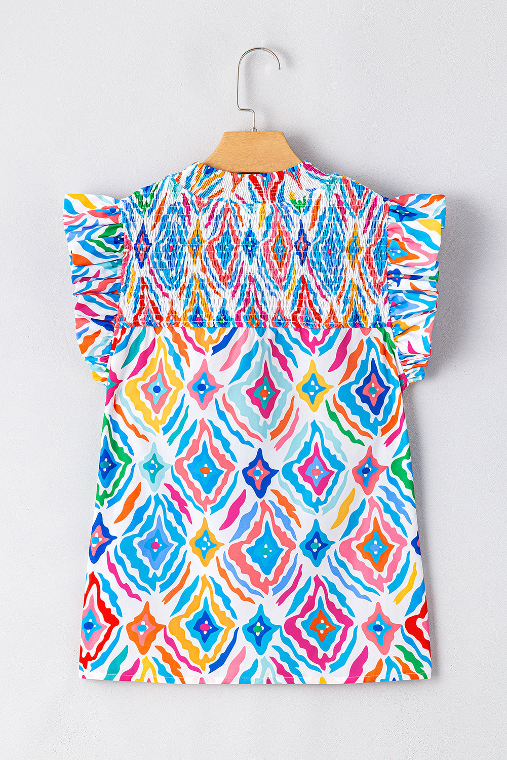 Light Blue Geometric Flutter Sleeve Blouse LT