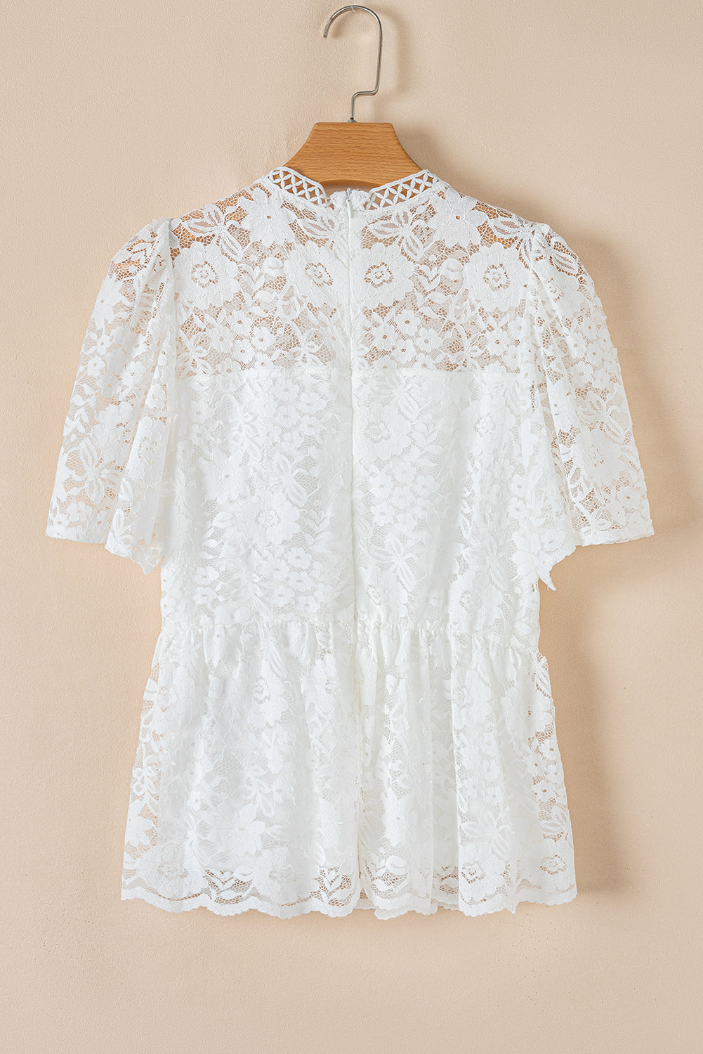 White Floral Lace Peplum Blouse LT