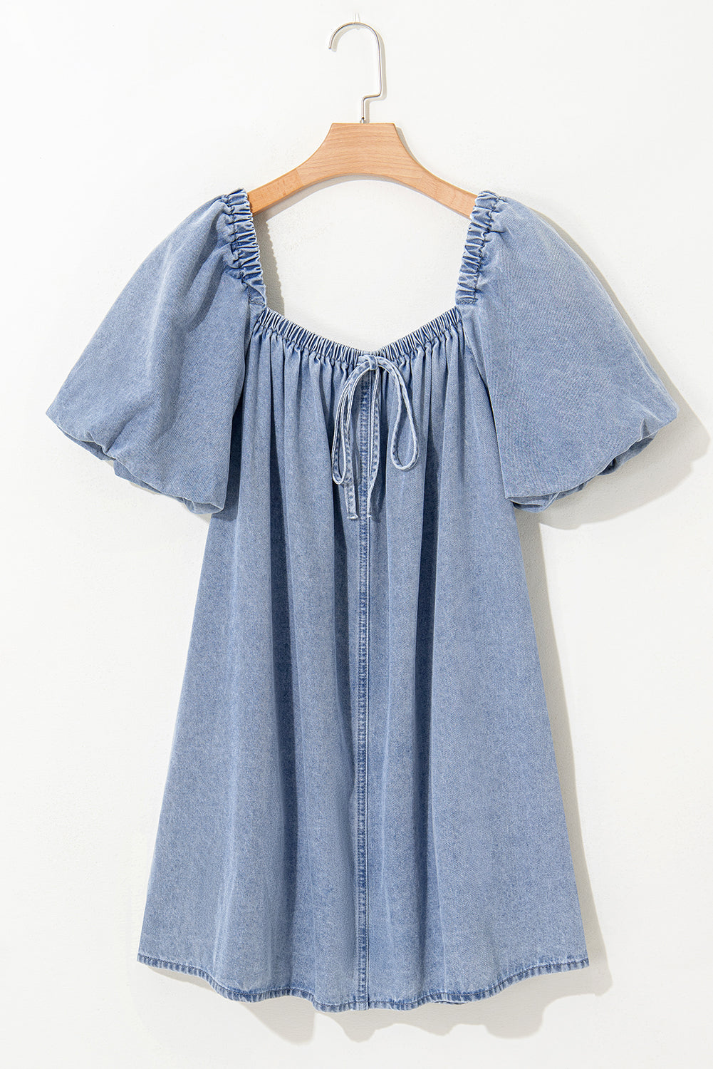 Denim Bubble Sleeve Babydoll Mini Dress LT