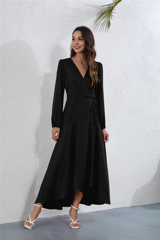 Women's V Neck Long Sleeve Maxi Dress