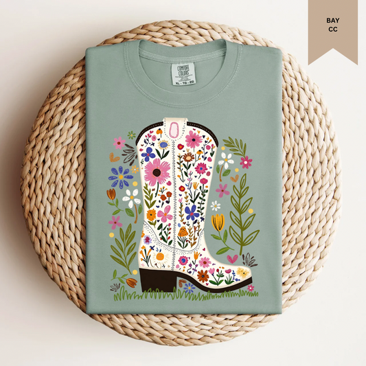 Floral White Boots Tee.