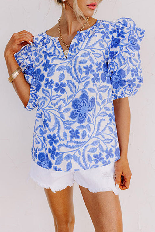 Blue Floral Print Blouse LT