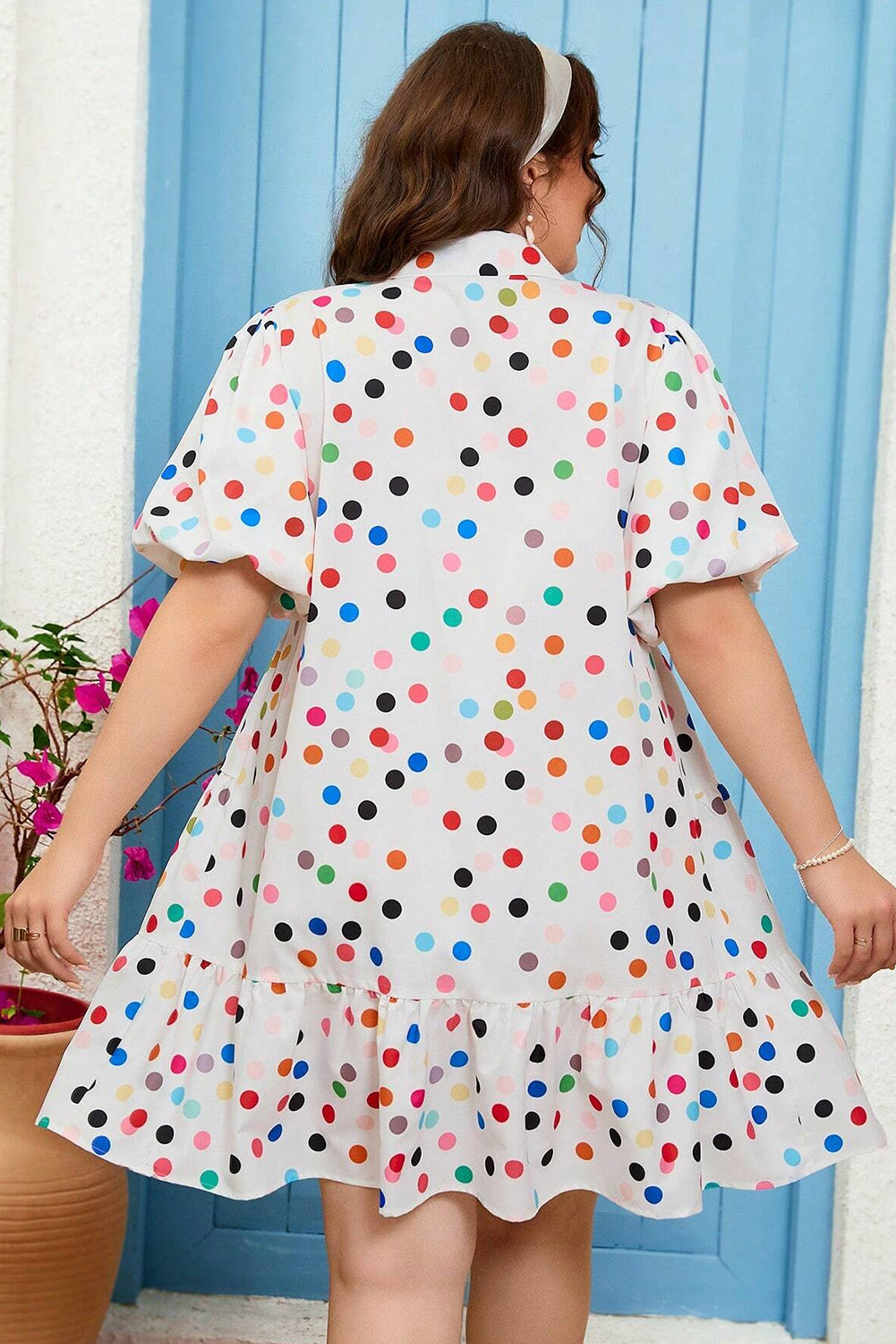 White Polka Dot Mini Plus Dress LT