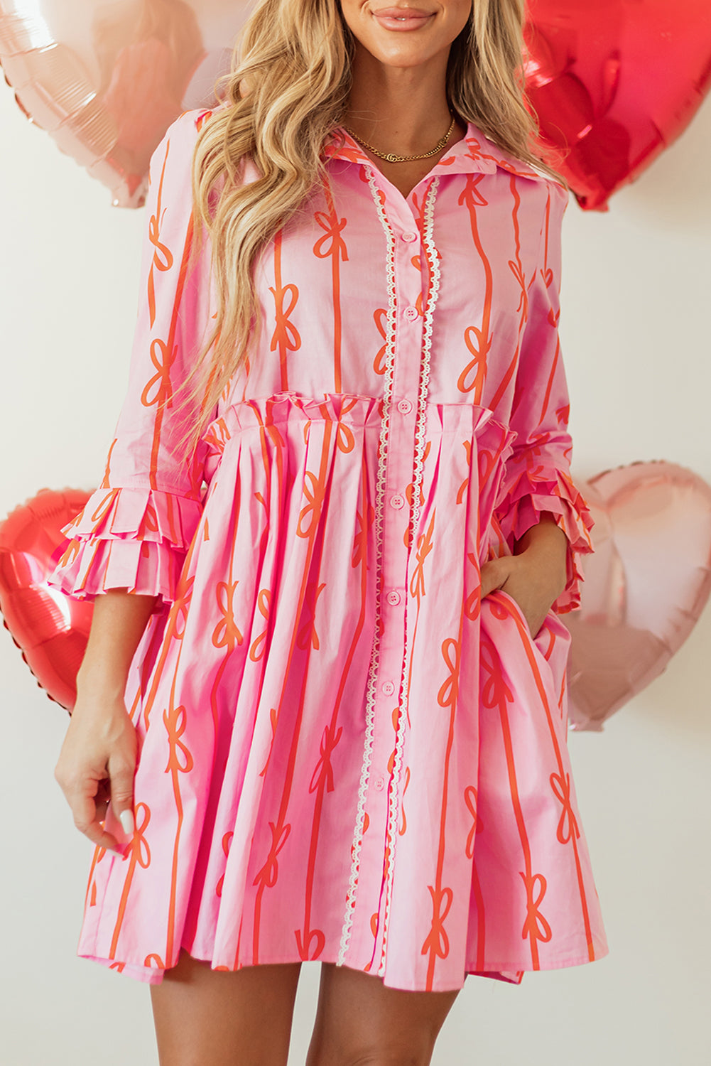 Pink Bow Ruffled Dress RTS