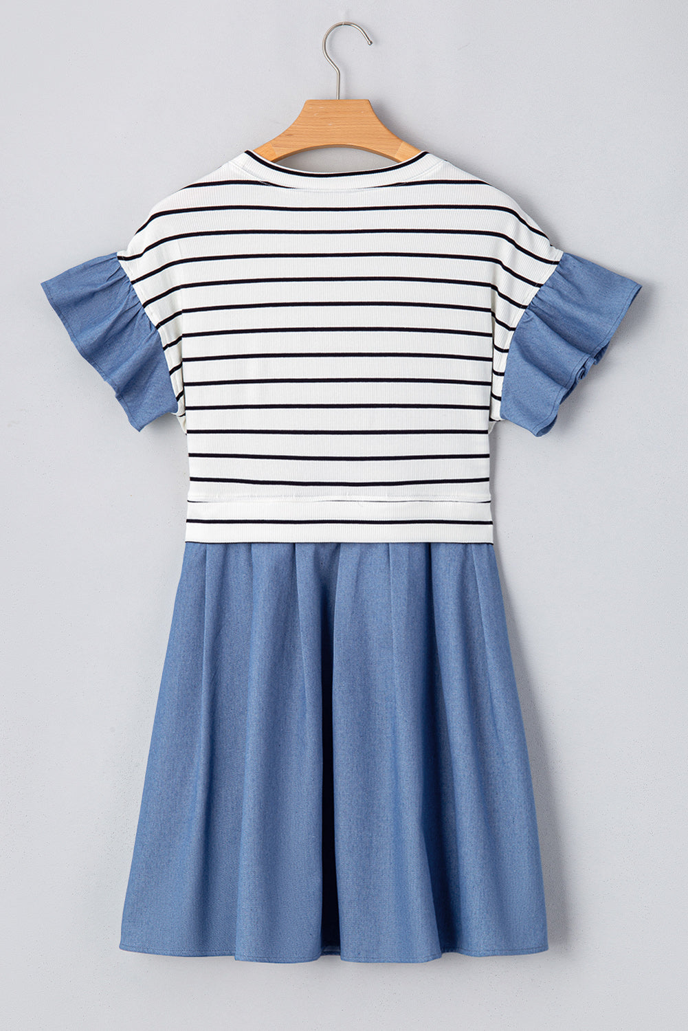 Black Stripe Ruffle Denim Mini Dress LT