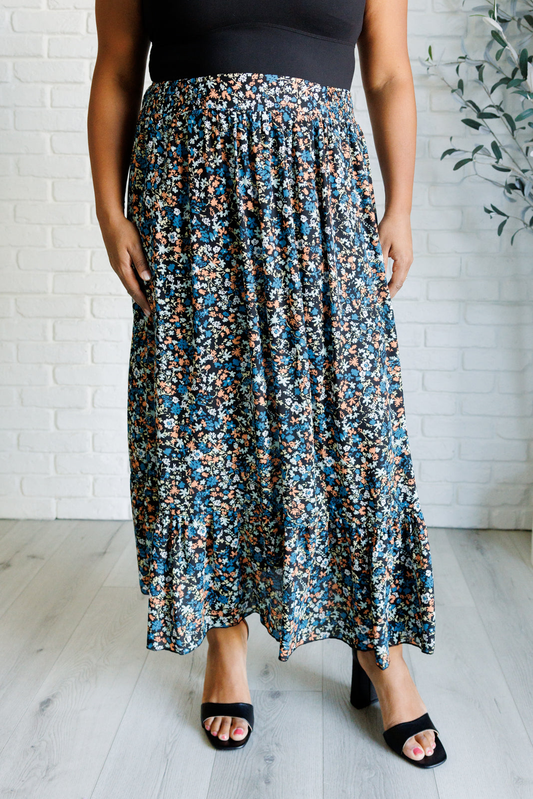 Flutter of Florals V-Neck Crop and Skirt Set