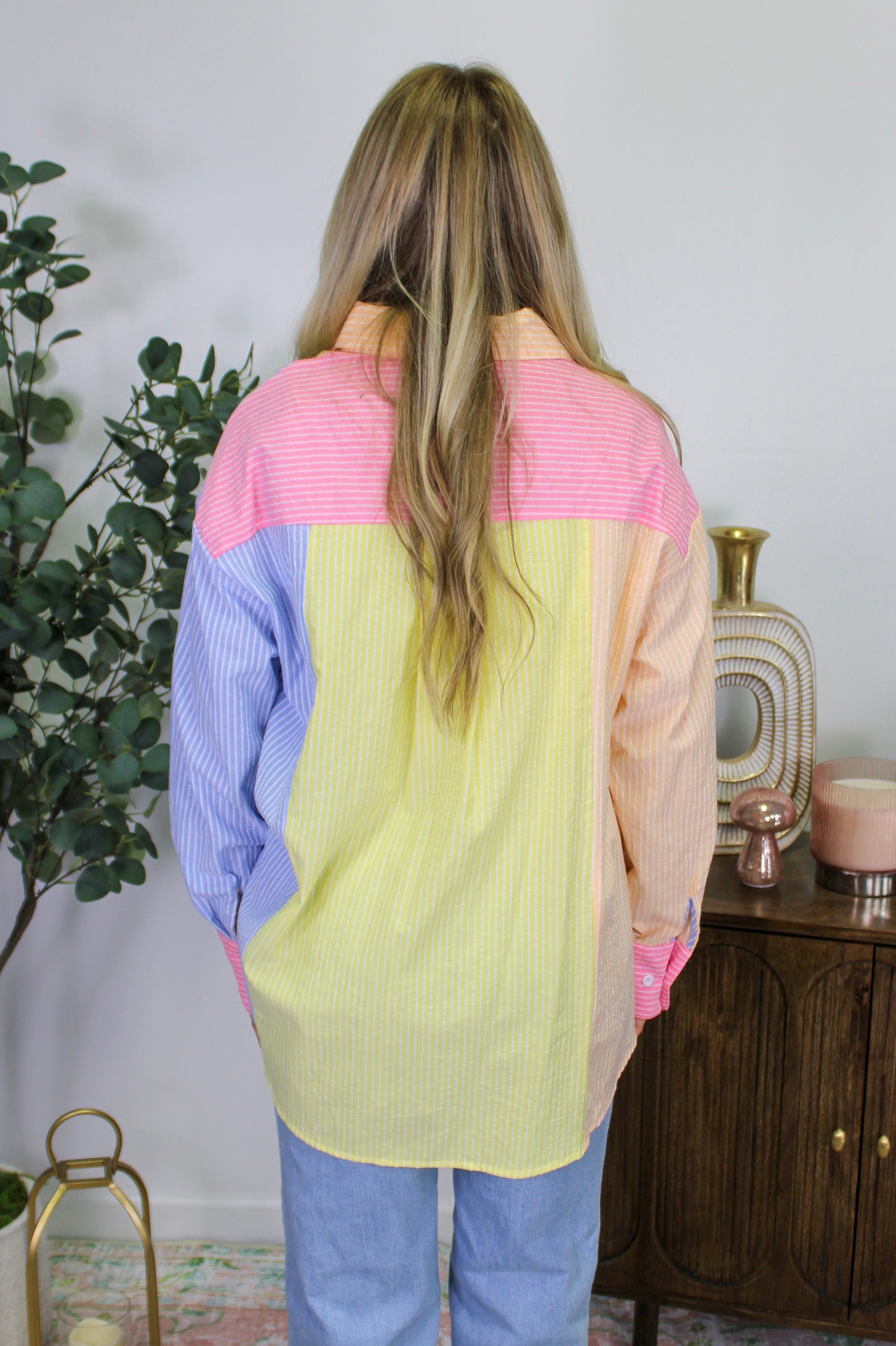 Colorful Striped Button Blouse LT