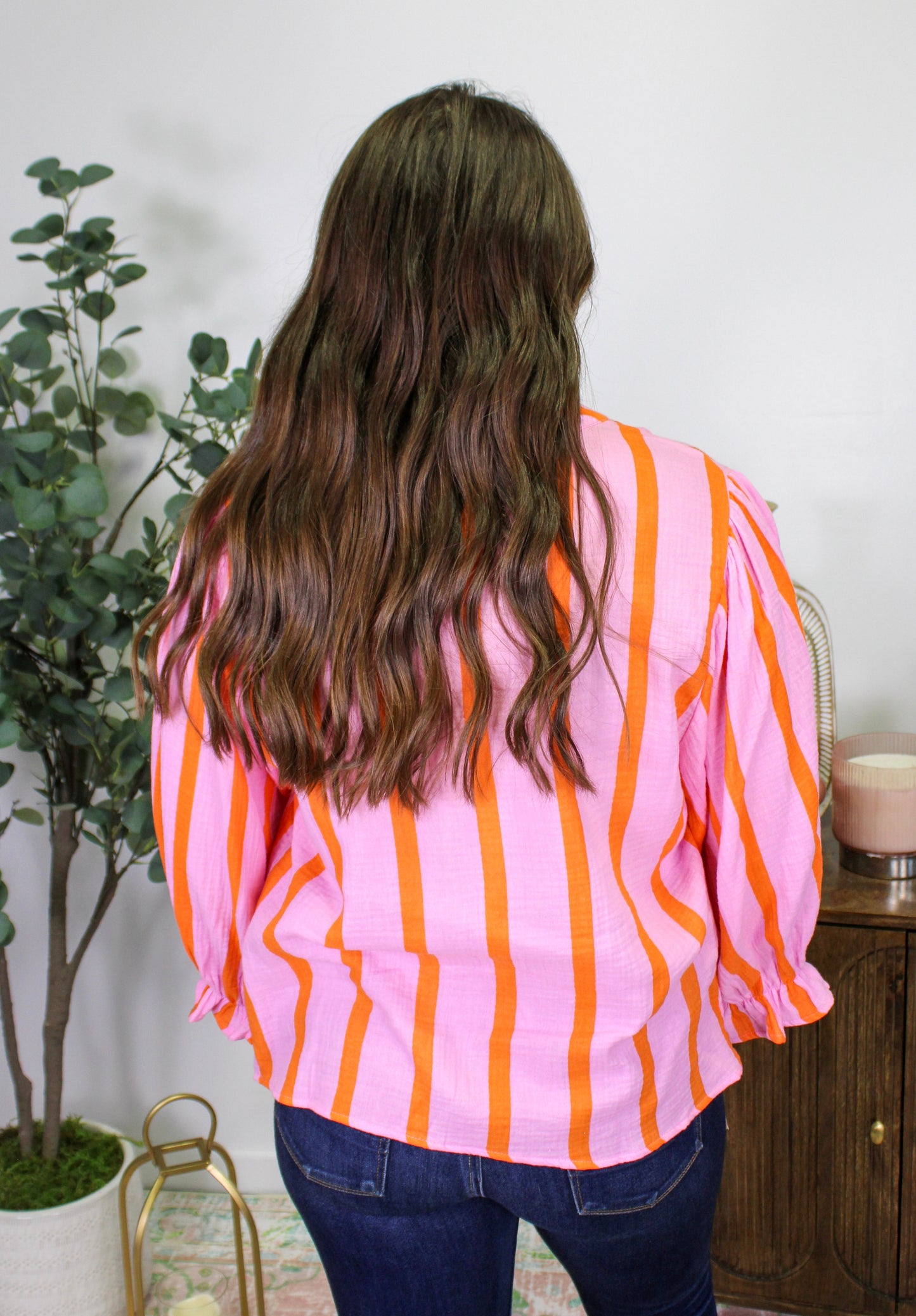 Pink Striped Crinkle Blouse LT