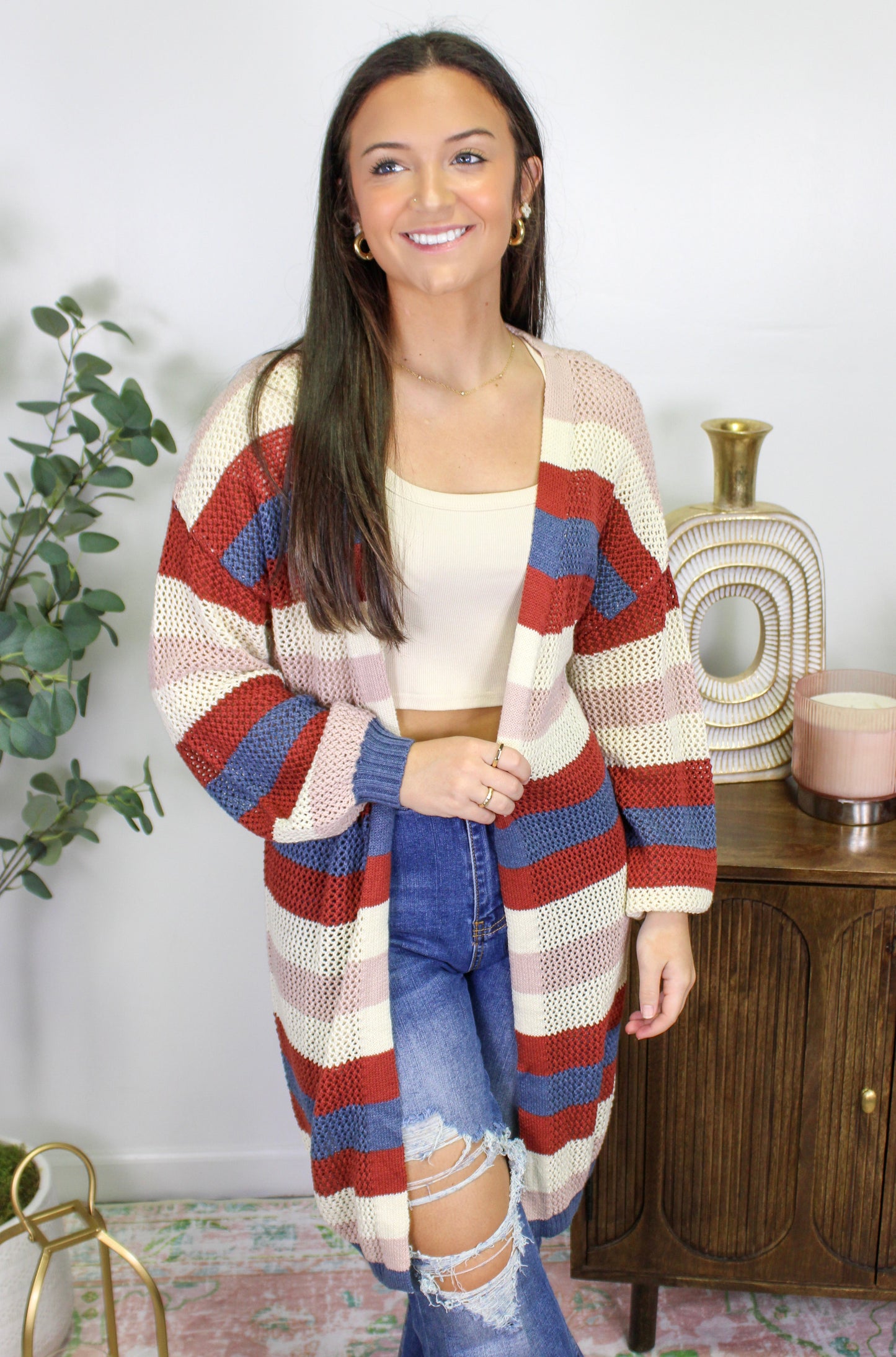 Red and Blue Striped Cardigan LT