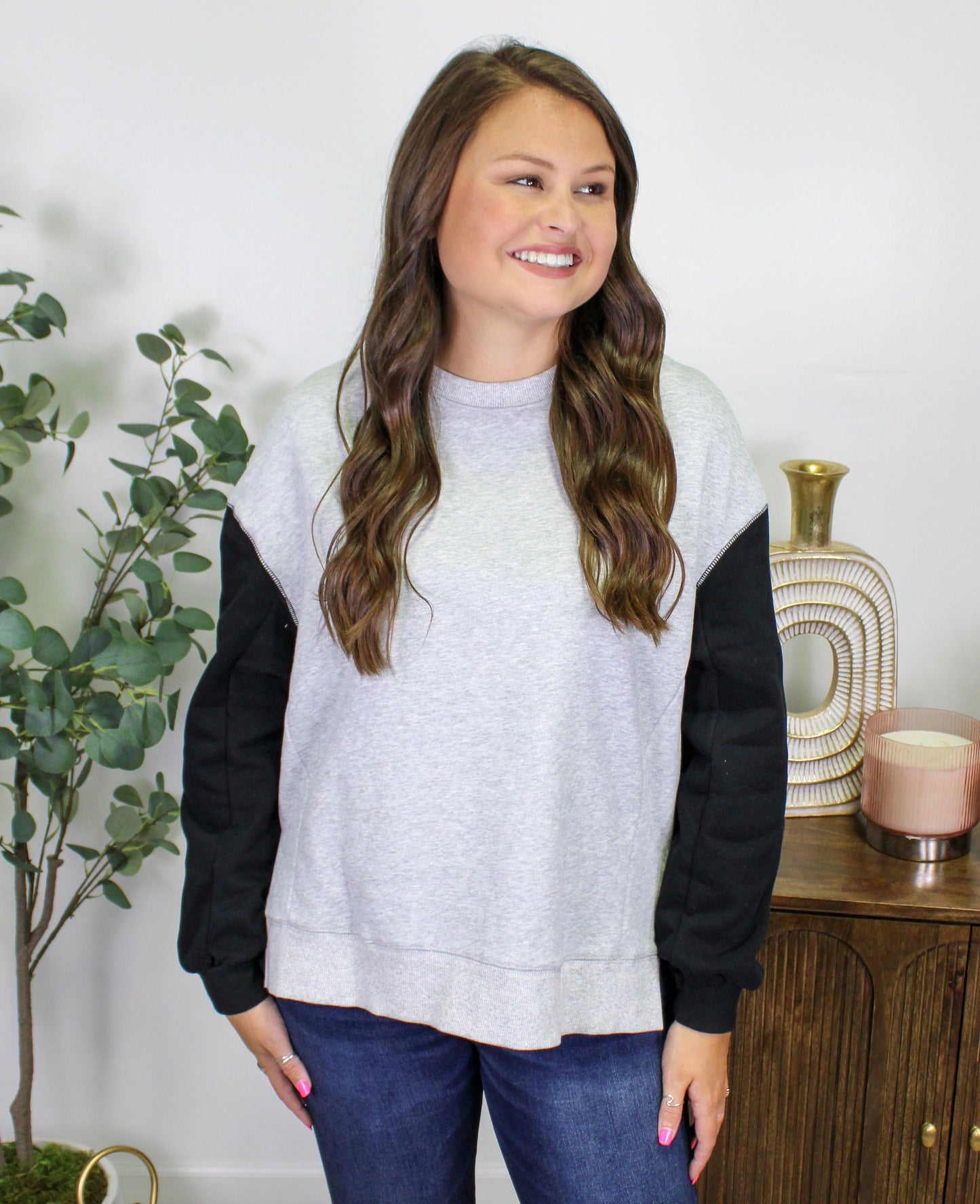 Grey Colorblock Pullover LT