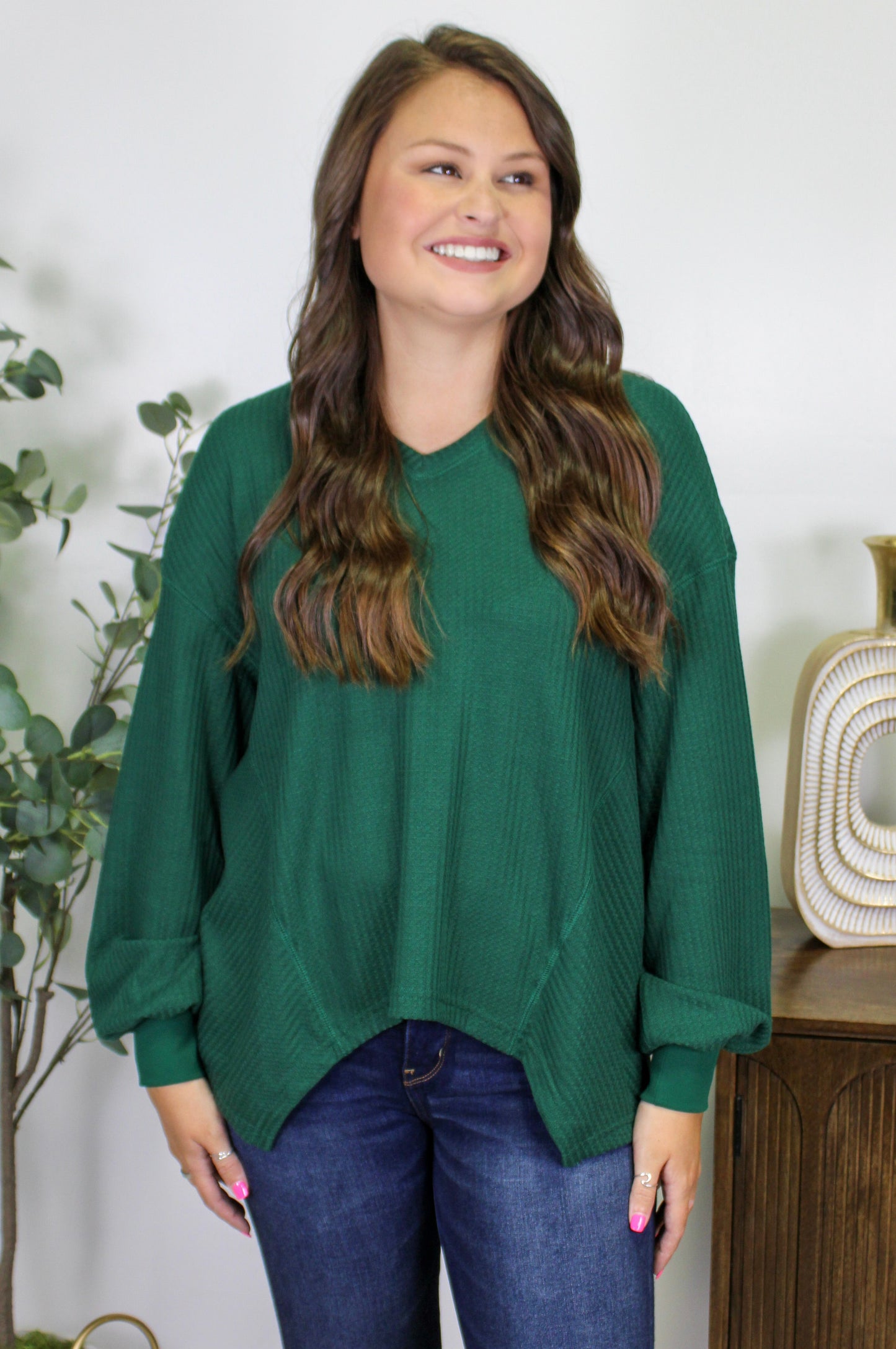 Dark Green Waffle Knit Top LT