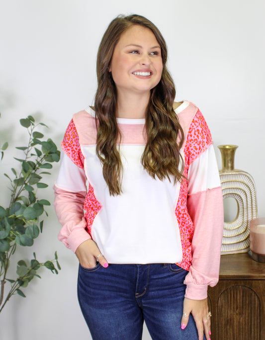 Colorblock Pink Leopard Blouse LT