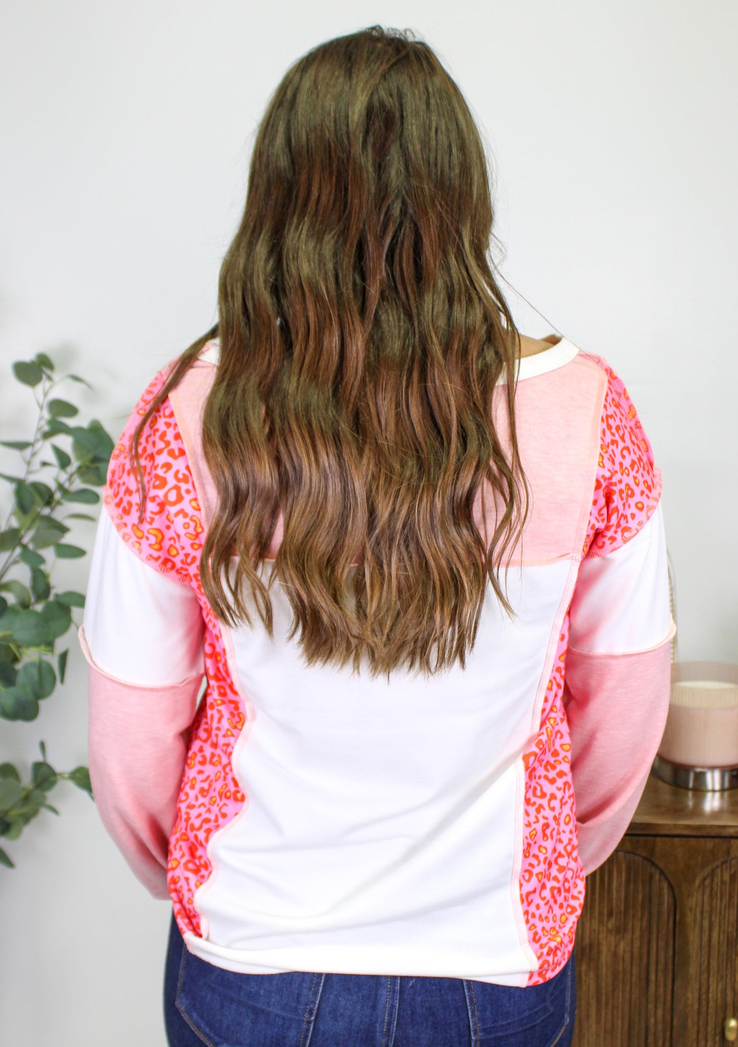 Colorblock Pink Leopard Blouse LT