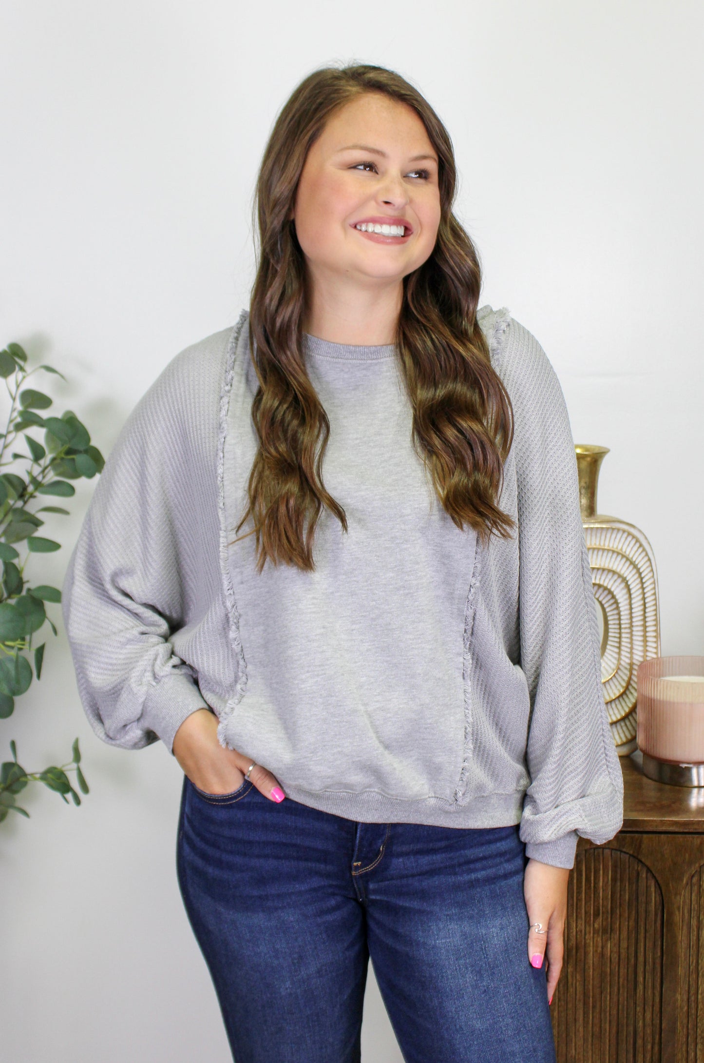 Grey Ruffle Hem Sweater LT