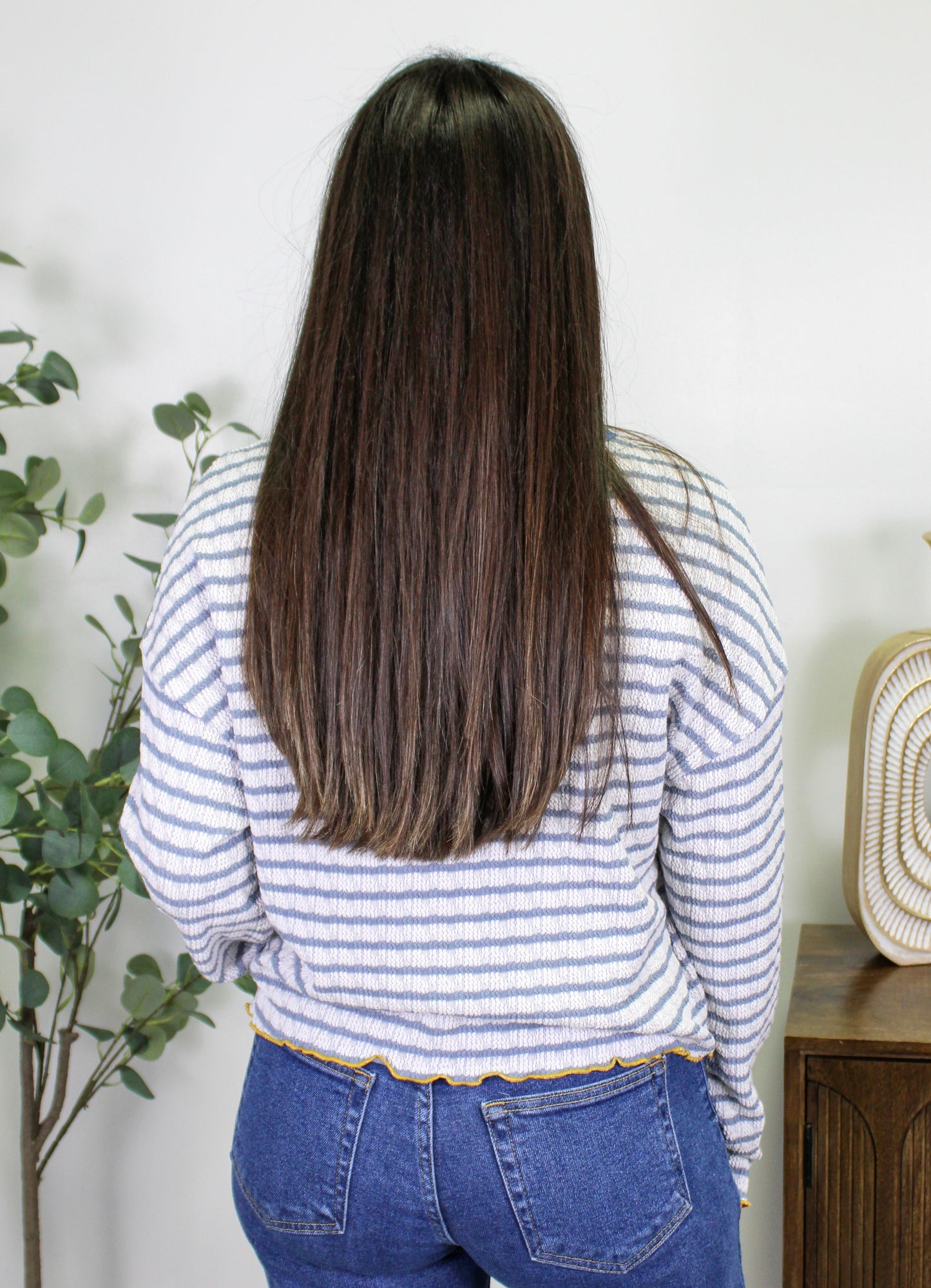 Blue Striped Henley Top LT