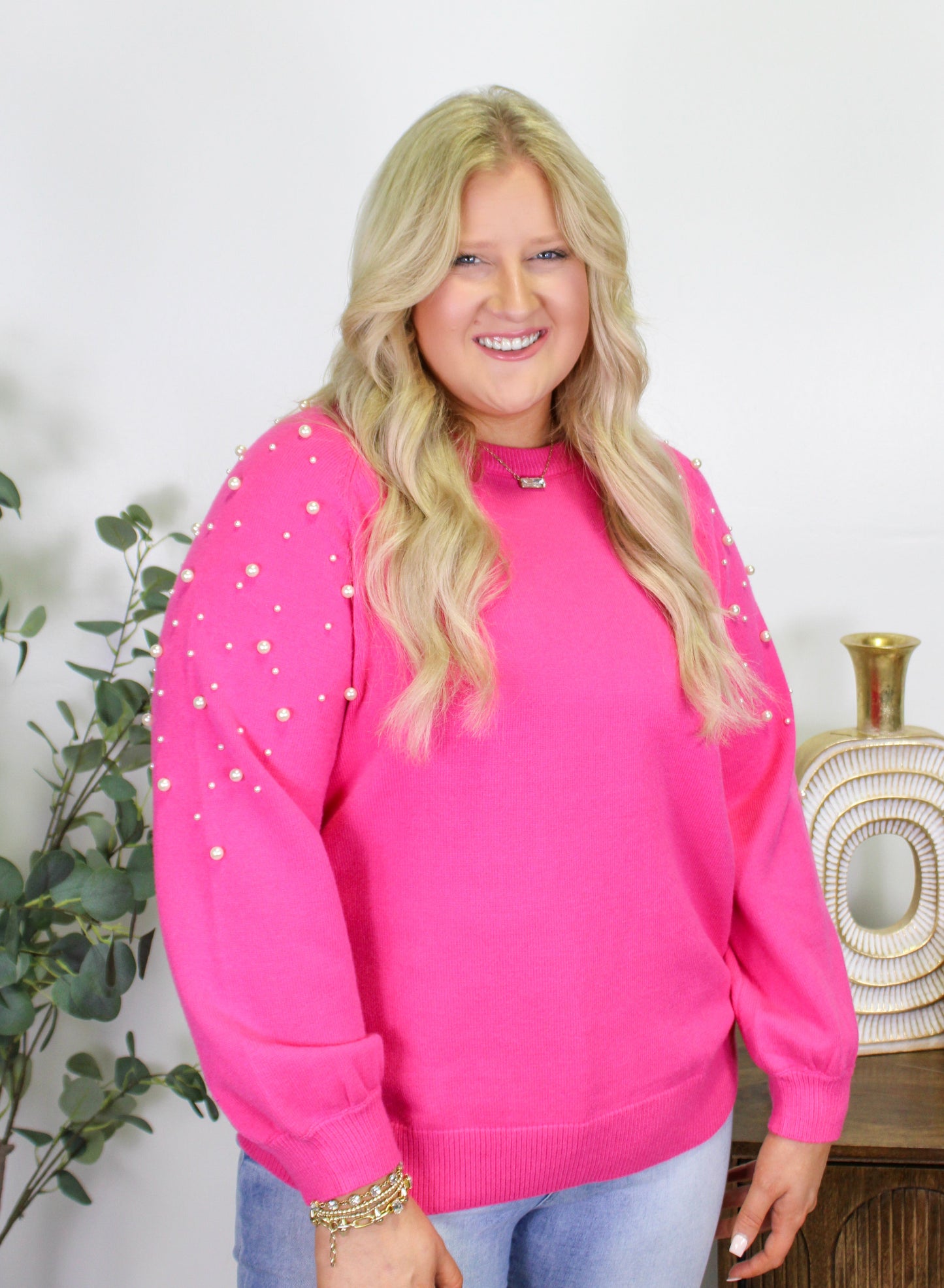 Pink Plus Size Pearl Sweater LT