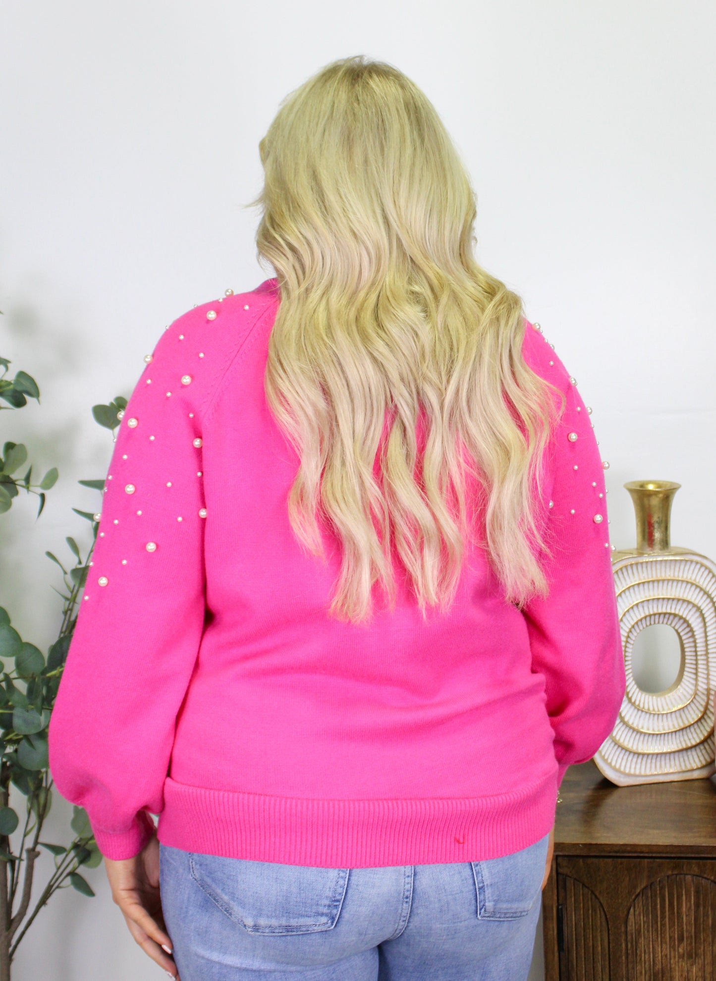 Pink Plus Size Pearl Sweater LT