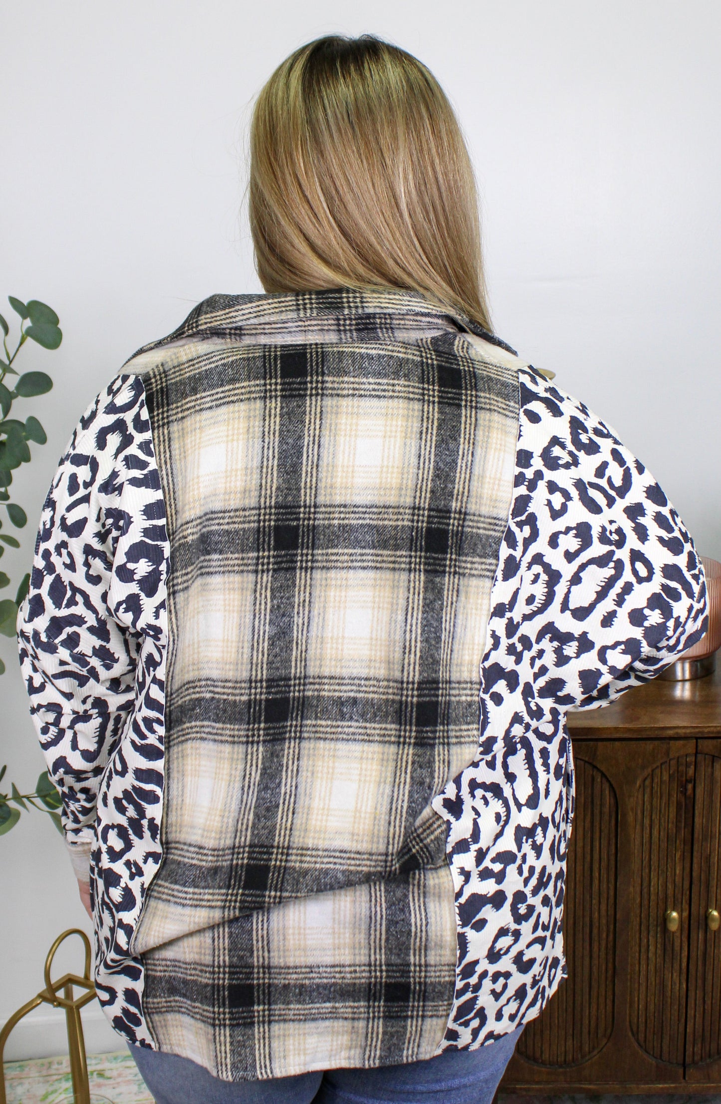 Black Plaid Leopard Plus Size Flannel LT