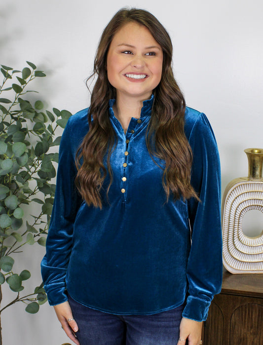 Teal Velvet Blouse LT