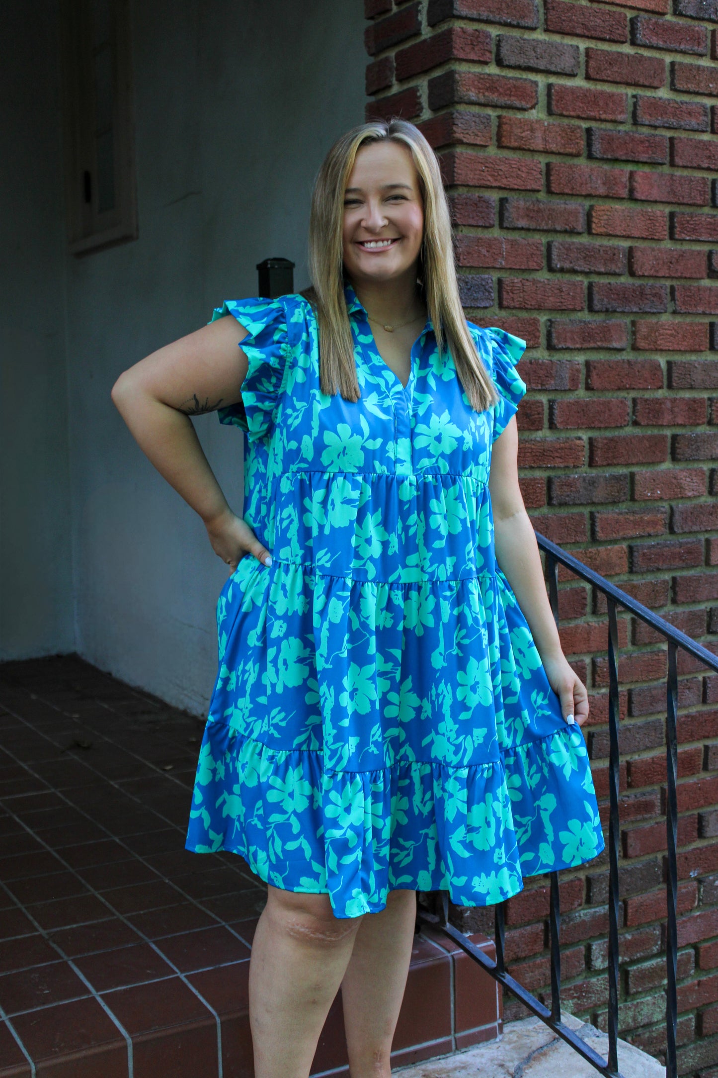 Blue and Green Plus Size Dress LT