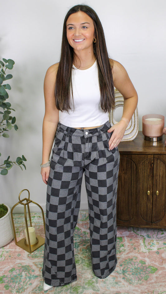 Checkered Denim Pants LT