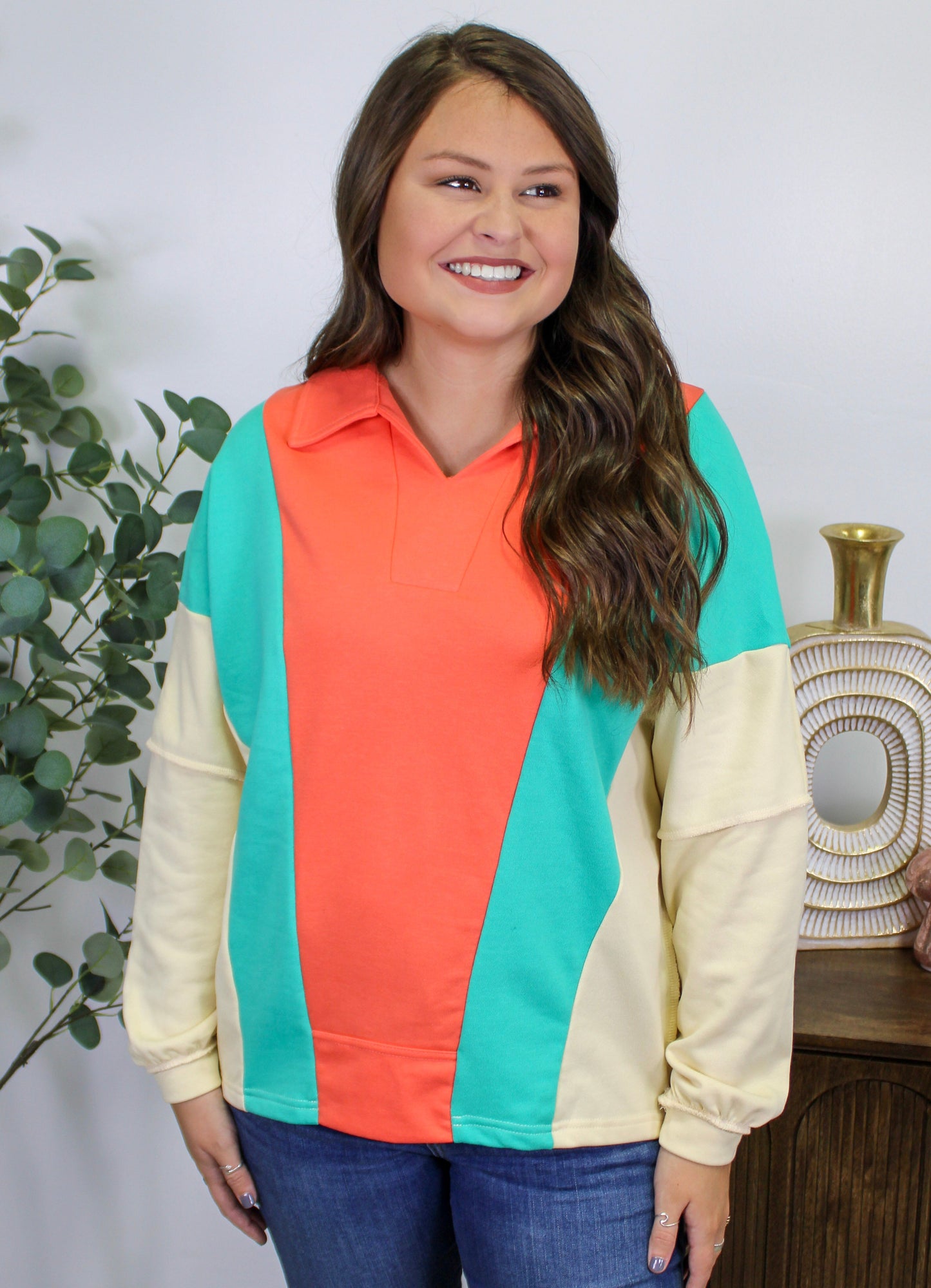 Orange Colorblock Pullover LT