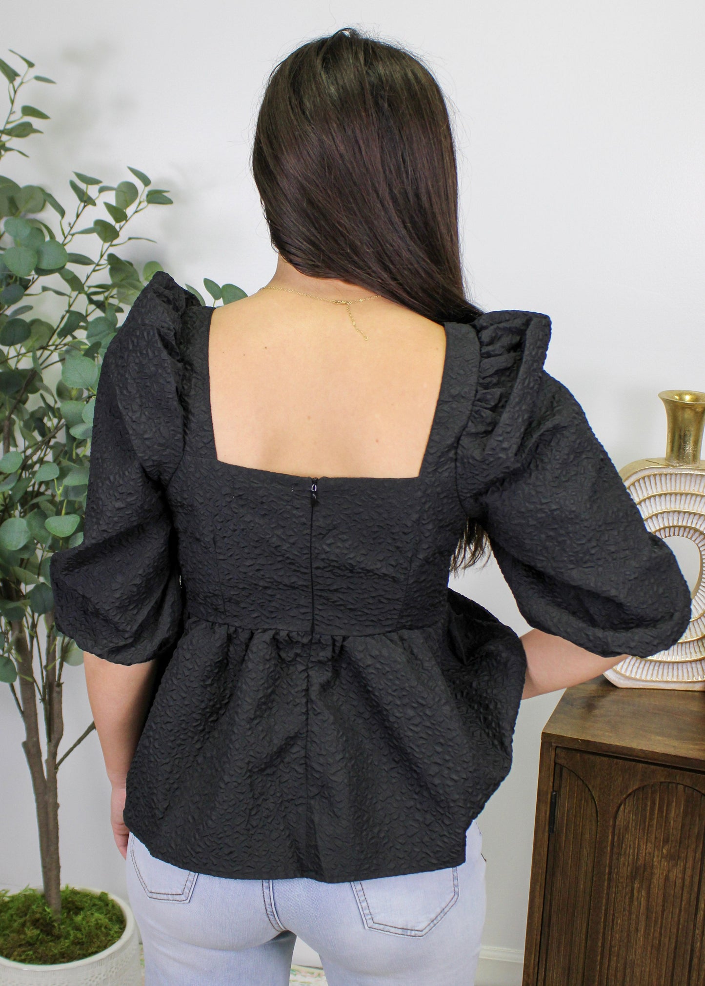 Black Puff Sleeve Blouse LT