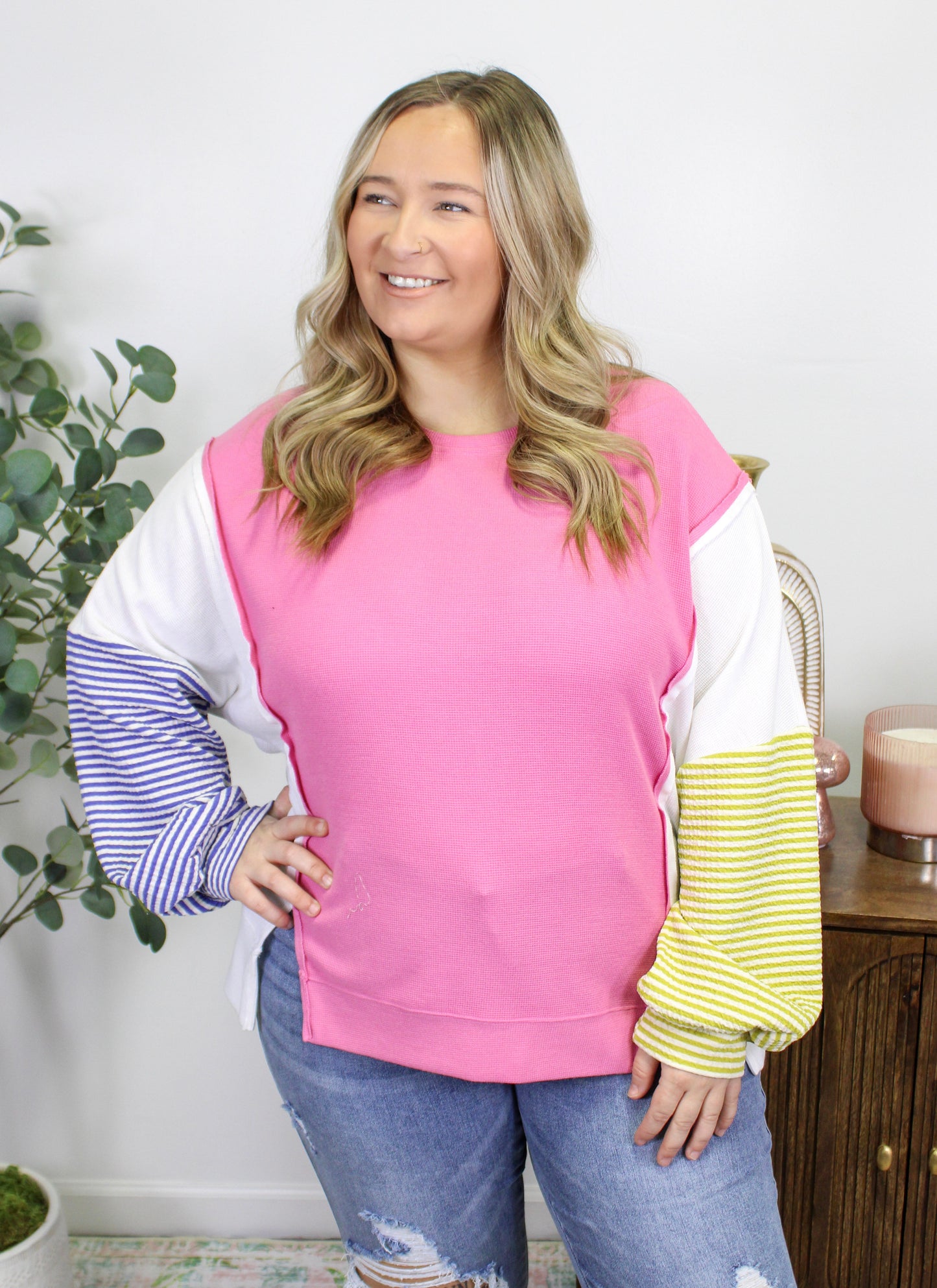 Pink Plus Size Colorblock Top LT