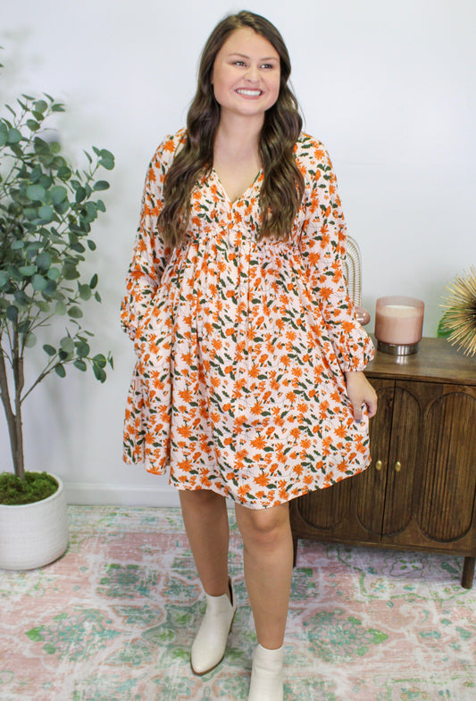 Orange Floral Babydoll Dress RTS