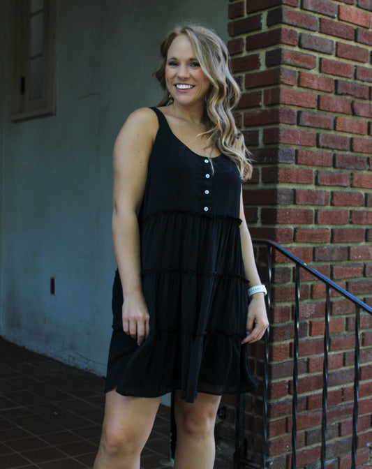 Black Button Mini Dress LT