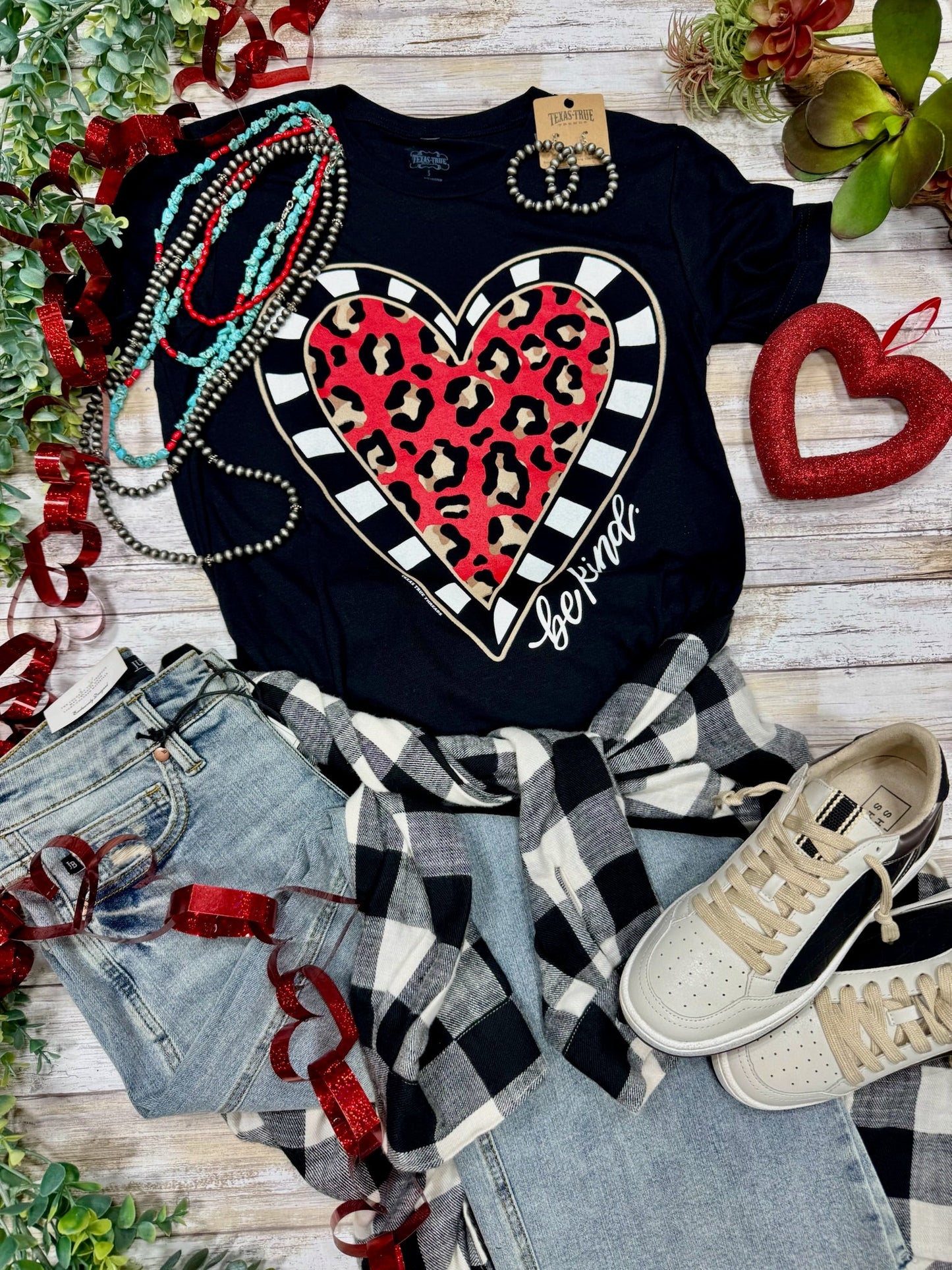 Be Kind Leopard Heart Short Sleeve Tee