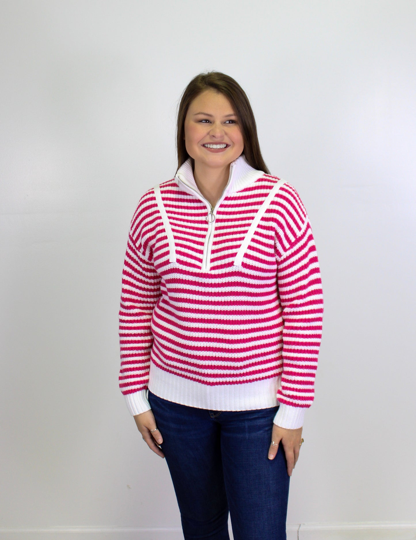 Pink Striped Zip Up Pullover LT