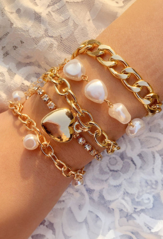 Gold Heart Bracelet Stack LT