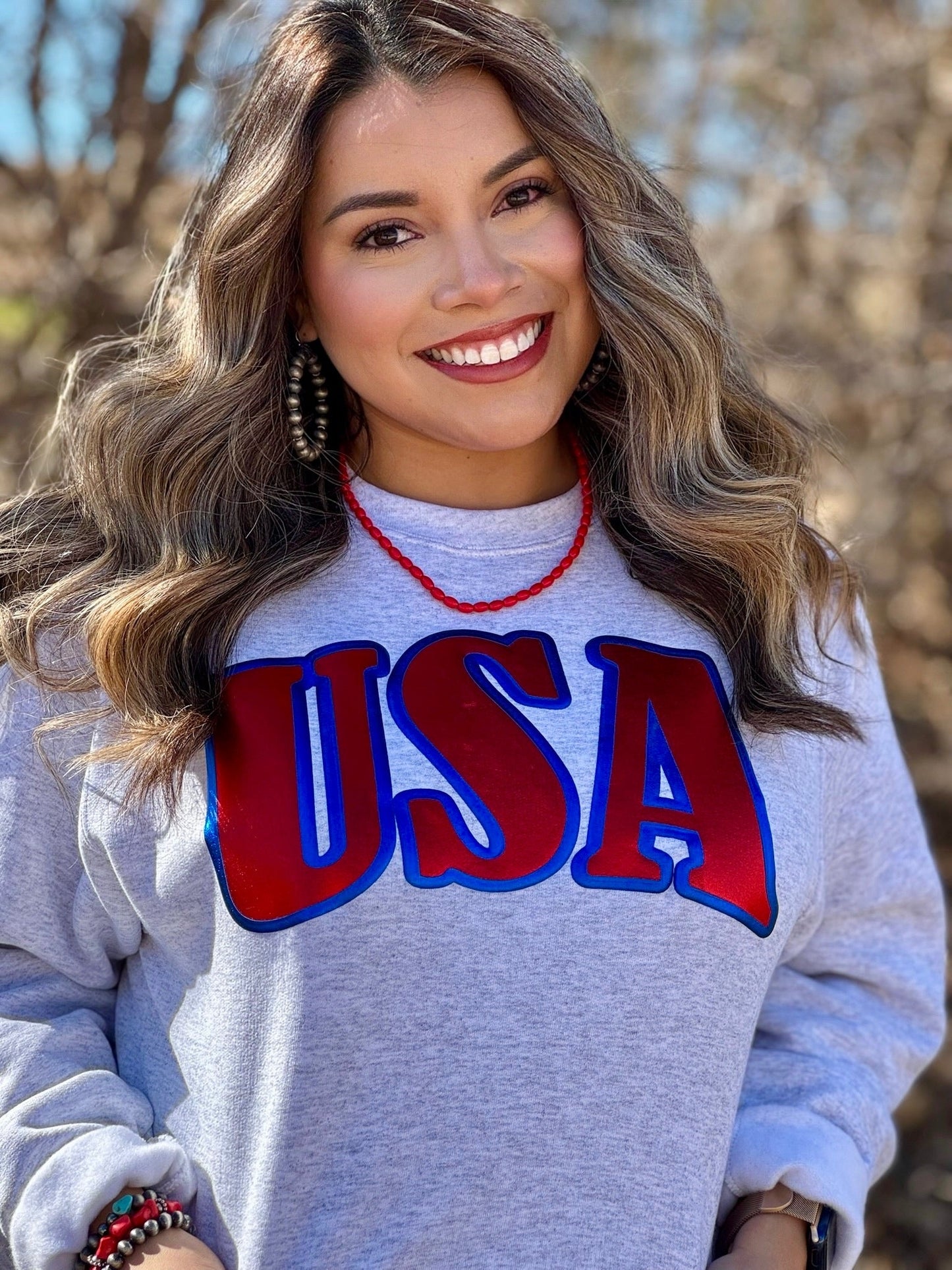 USA in Glitter & Metallic Puff Sweatshirt