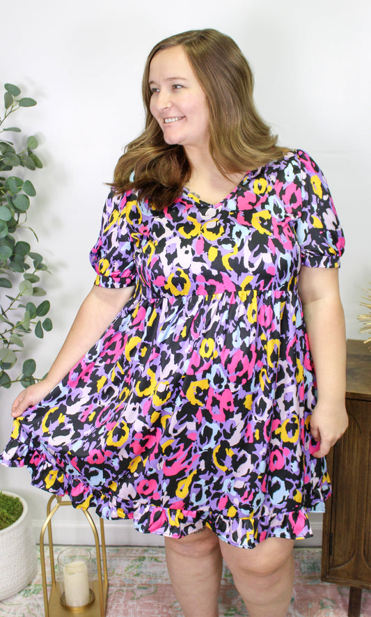 Purple Abstract Plus Size Dress LT