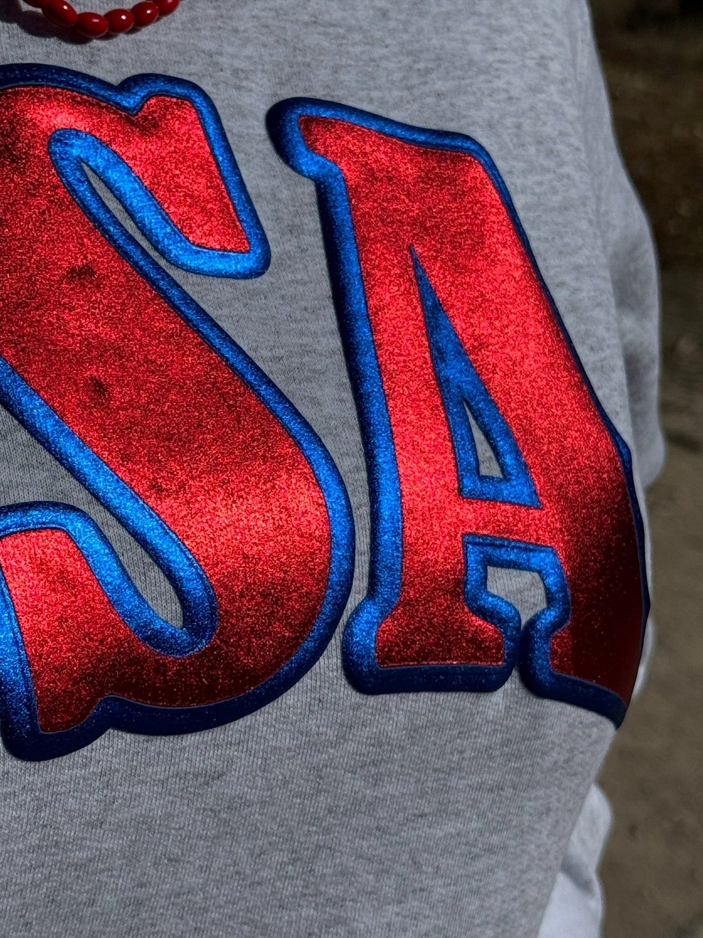 USA in Glitter & Metallic Puff Sweatshirt