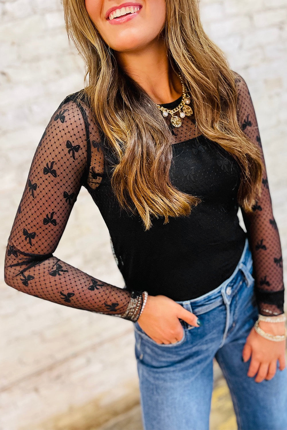 Black Lace Bow Top LT