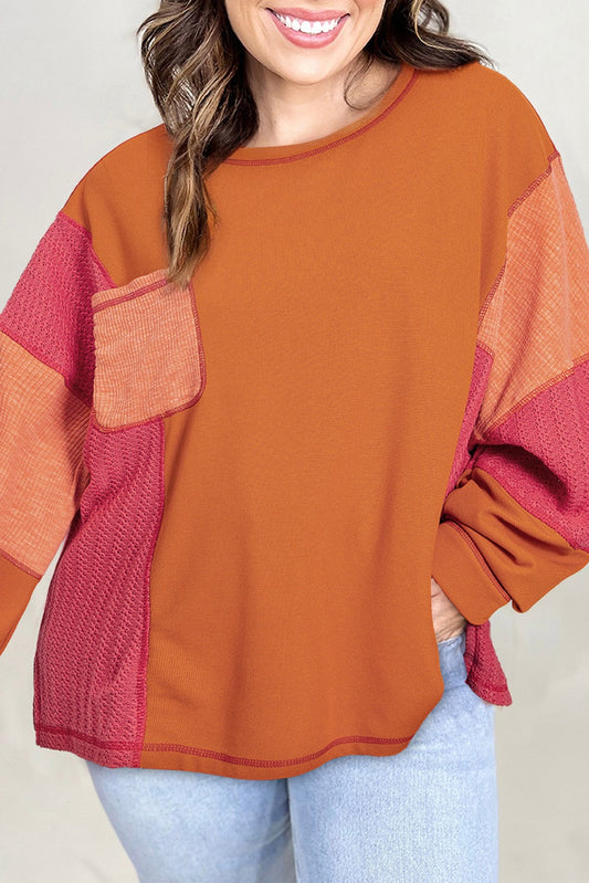 Orange Patchwork Plus Size Top LT