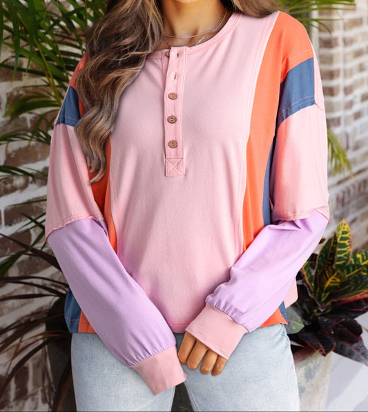 Pink Colorblock Pullover LT