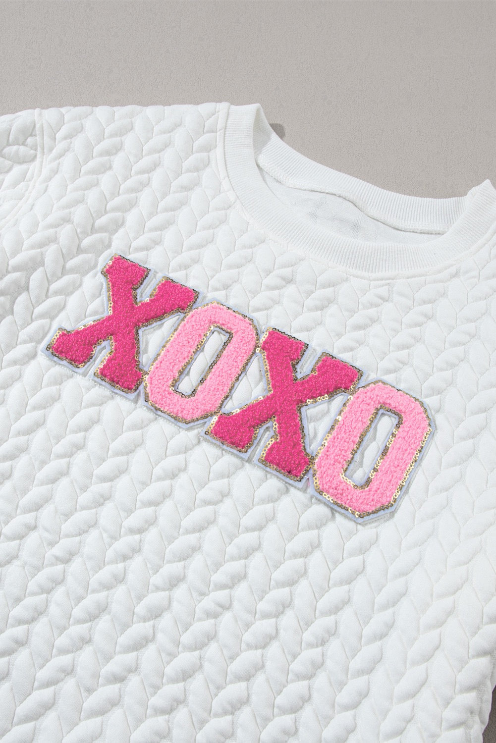 White XOXO Cable Knit Pullover LT