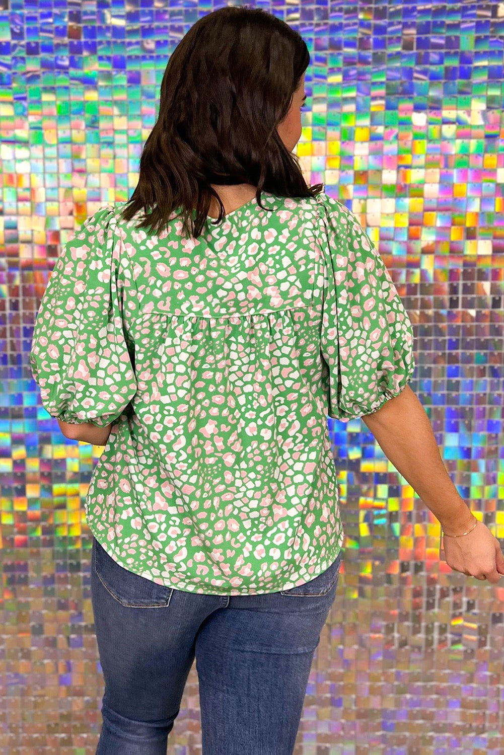 Green Leopard Plus Size Blouse LT