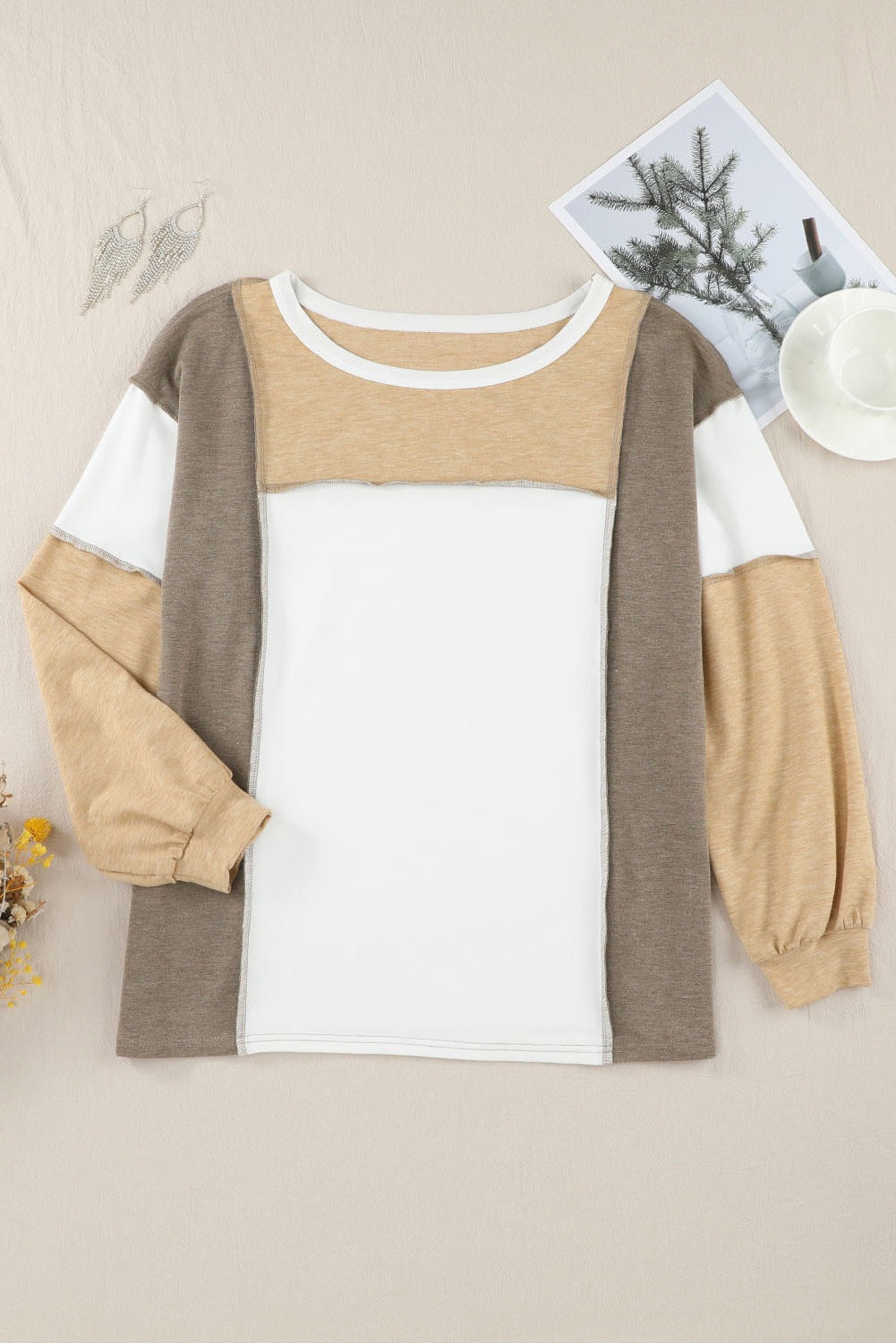 Khaki Colorblock Long Sleeve Top LT