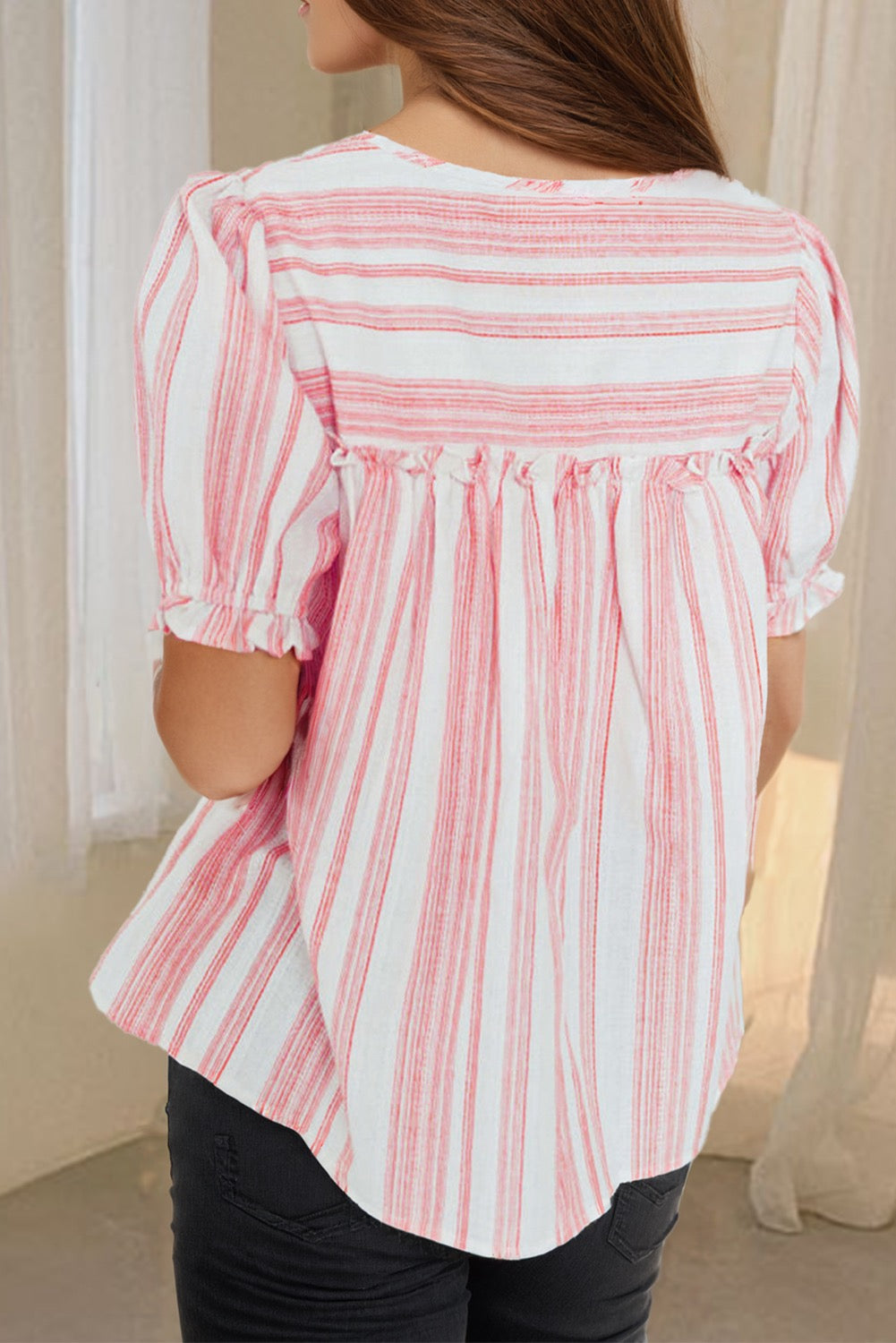 Pink Striped Plus Size Blouse LT